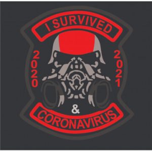 badge: i survived covid (orange and black)