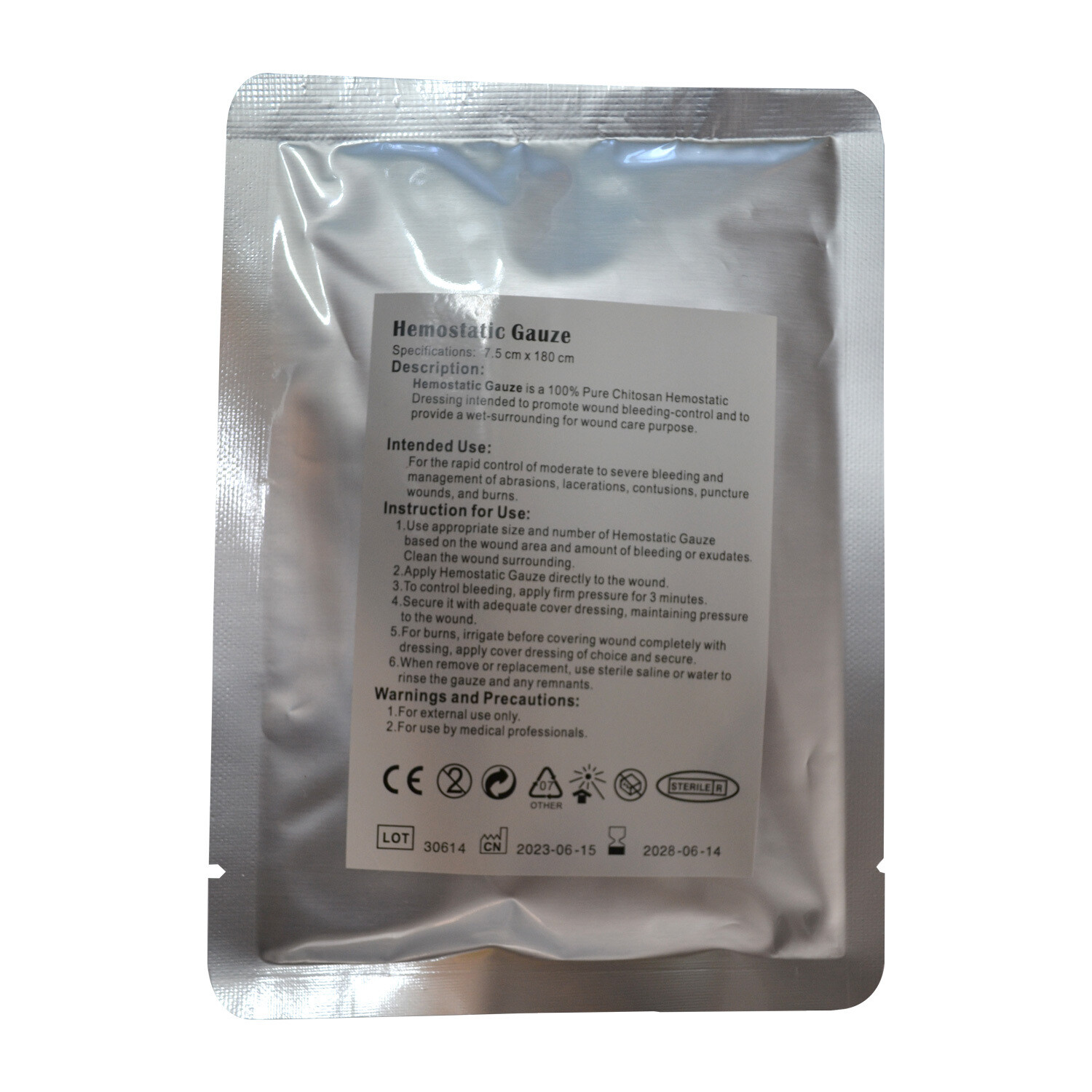 chitosan haemostatic z fold gauze 7.5x180cm
