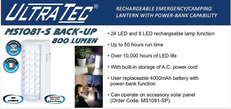 u/tec back up 800 lumen led lantern w/power bank