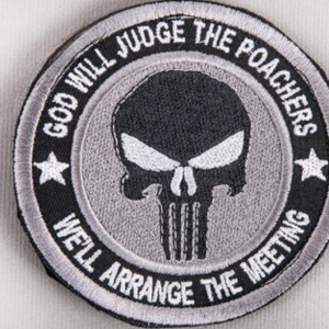 bushveldt god will judge the poachers: badge grey black