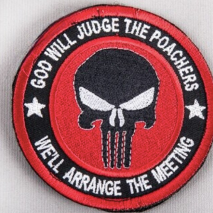 bushveldt god will judge the poachers: badge red black