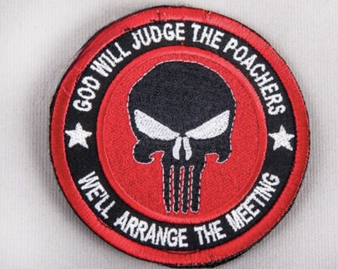 bushveldt god will judge the poachers: badge red black