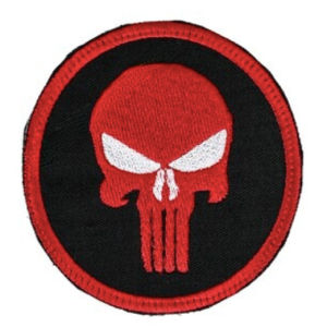 bushveldt punisher skull patch red & black with white eyes