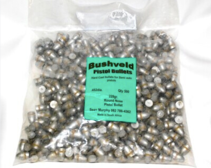 bushveldt .45 cast pistol bullets 198gr/500 flat nose