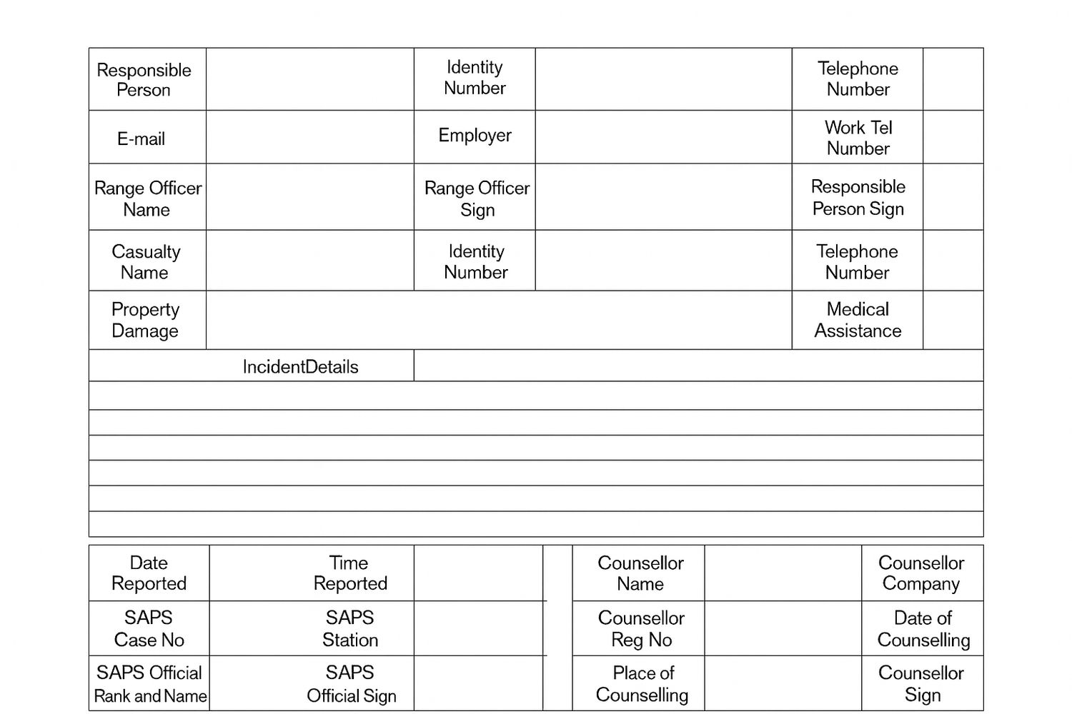 shooting incident register 200 page