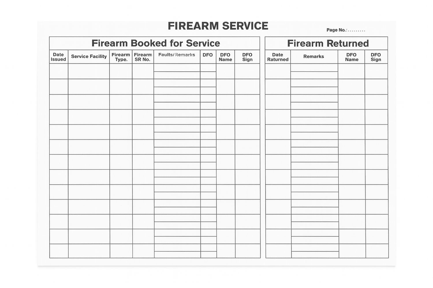 firearm service 200 page a4 register